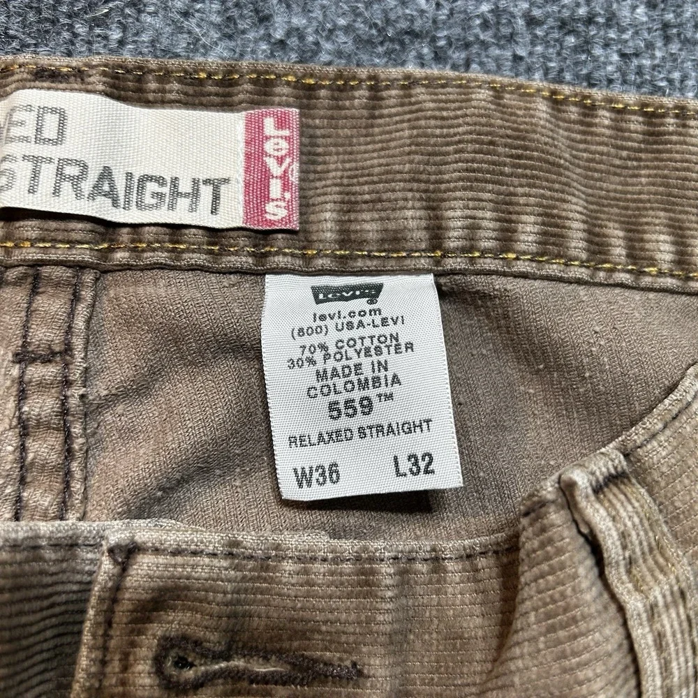 VTG Y2K Levi's 559 Corduroy Pants Mens 36x32 Brown Relaxed Straight Leg Jeans